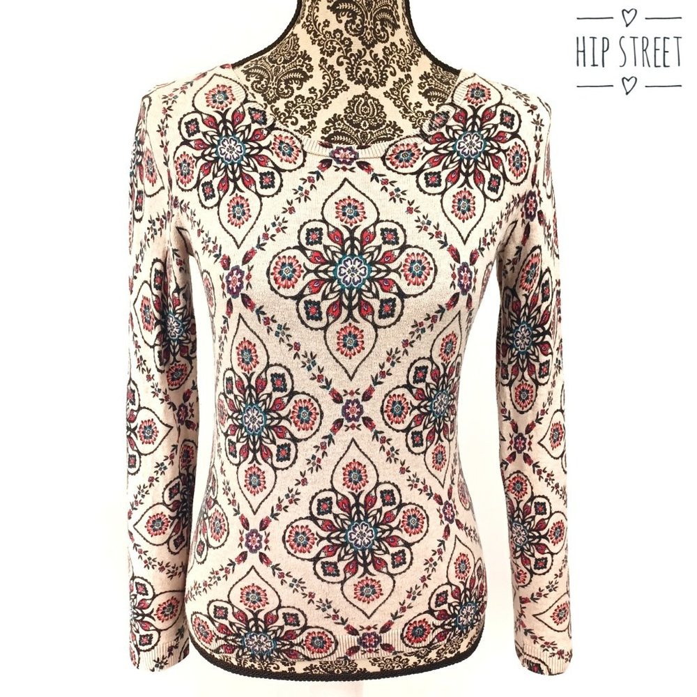 OLD NAVY Medallion Print Lightweight Pull Over Scoop Neck Sweater XS